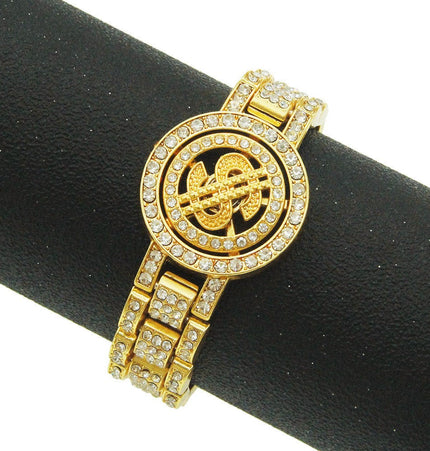TALKLESSFASHION Gold (USD) MS Watch Bracelet Cross Rotating American Hip Hop Hip Hop Time Running Women's Full Diamond Dollar Men's Bracelet