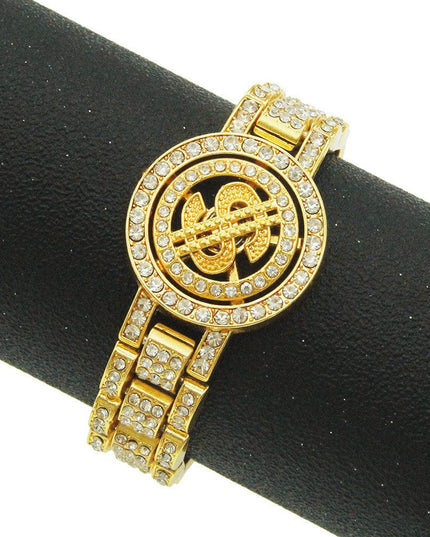 TALKLESSFASHION Gold (USD) MS Watch Bracelet Cross Rotating American Hip Hop Hip Hop Time Running Women's Full Diamond Dollar Men's Bracelet