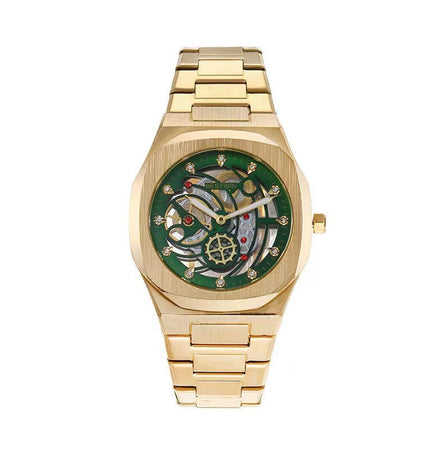 TALKLESSFASHION Golden Green Steel Band Waterproof Quartz Small Square Watch