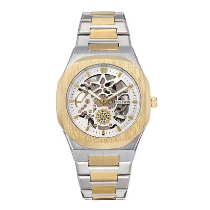 TALKLESSFASHION Golden white Steel Band Waterproof Quartz Small Square Watch
