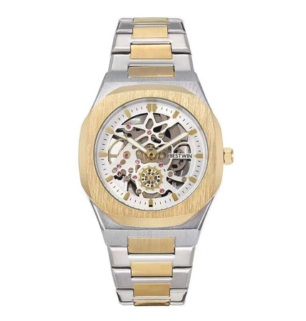 TALKLESSFASHION Golden white Steel Band Waterproof Quartz Small Square Watch