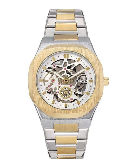TALKLESSFASHION Golden white Steel Band Waterproof Quartz Small Square Watch