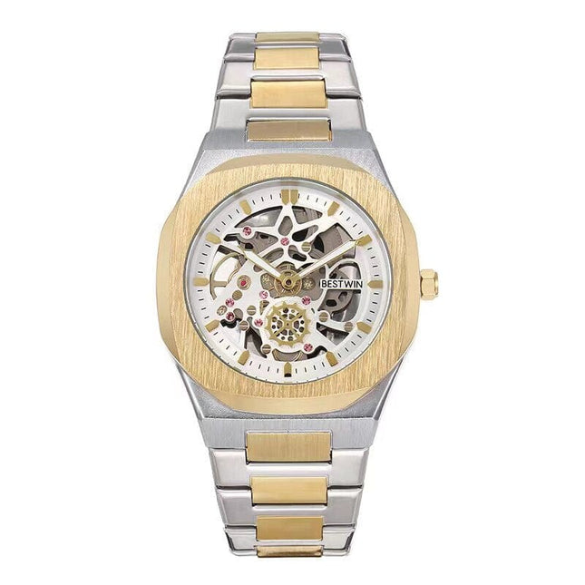 TALKLESSFASHION Golden white Steel Band Waterproof Quartz Small Square Watch
