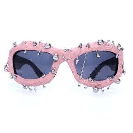 TALKLESSFASHION gray European and American street punk rivet metal design sense color European and American sunglasses fashionable trend face small glasses