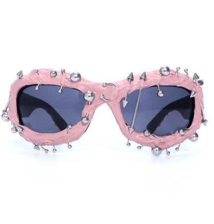 TALKLESSFASHION gray European and American street punk rivet metal design sense color European and American sunglasses fashionable trend face small glasses