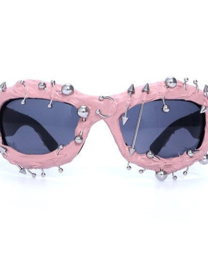 TALKLESSFASHION gray European and American street punk rivet metal design sense color European and American sunglasses fashionable trend face small glasses