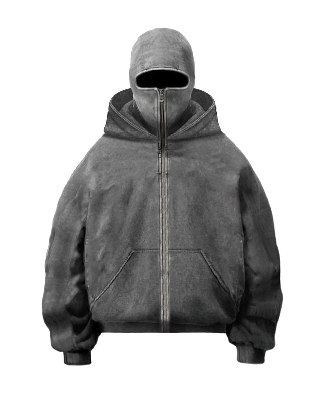 TALKLESSFASHION Gray / L American Washed Y2K Street Zipper Sweater—-1773