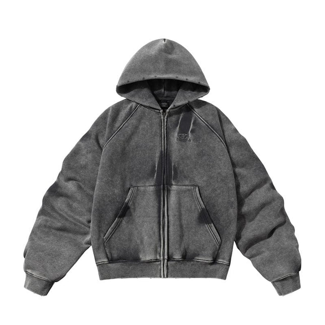 TALKLESSFASHION Gray / L TALKLESS Washed Distressed ZIP-UP Hoodie—4226