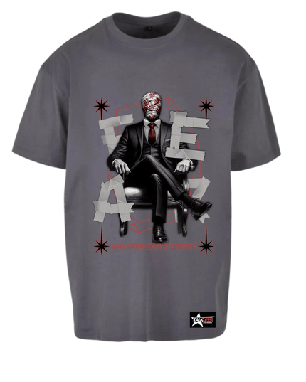 TALKLESSFASHION Gray / SMALL FEAR unisex oversize T-Shirt Short ---4097