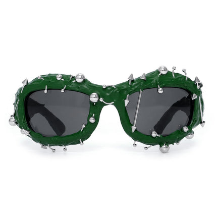 TALKLESSFASHION green European and American street punk rivet metal design sense color European and American sunglasses fashionable trend face small glasses