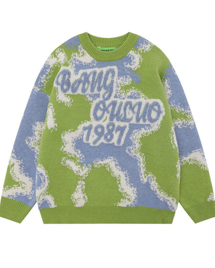 TALKLESSFASHION Green / L Flocking Letter Pullover-Sweater—1810