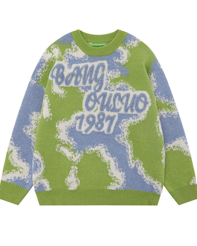 TALKLESSFASHION Green / L Flocking Letter Pullover-Sweater—1810