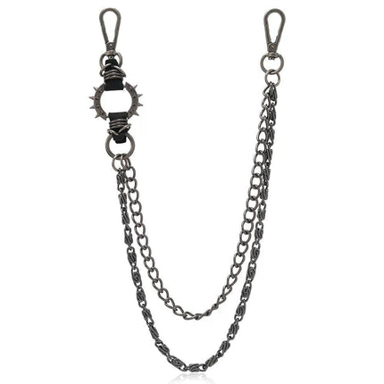 TALKLESSFASHION Gun black pants chain spikes Punk trouser chainsMen's metallic jeans accessoriesAmerican waist chains, hip-hop trendy embellishments, statement pants, eagle claw charms