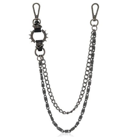 TALKLESSFASHION Gun black pants chain spikes Punk trouser chainsMen's metallic jeans accessoriesAmerican waist chains, hip-hop trendy embellishments, statement pants, eagle claw charms