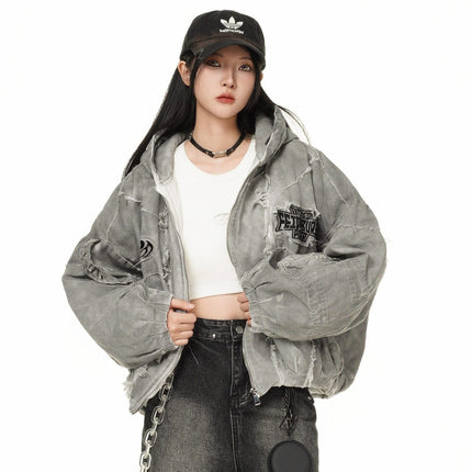 TALKLESSFASHION GUO WEAR wasteland style, national tide, mottled distressed overalls, men's and women's winter cotton clothes, casual and versatile