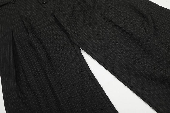 TALKLESSFASHION GXFortune American Casual Zen Pleated Straight Striped Trousers Kendo Streamer Draped Casual Pants