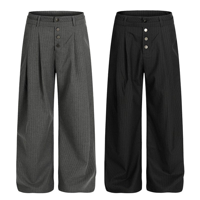 TALKLESSFASHION GXFortune American Casual Zen Pleated Straight Striped Trousers Kendo Streamer Draped Casual Pants