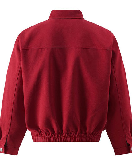 TALKLESSFASHION GXFortune American Red Harrington Cargo Jacket Men's and Women's Fall Short Wide Commuter Petit Jacket