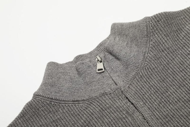 TALKLESSFASHION GXFortune American Stand Collar Double Zip Sweater Men's Fall Loose Knit Cardigan Men's Trendy Versatile Jacket