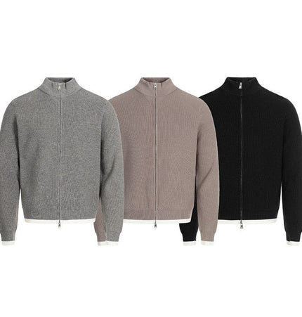 THETLSTUDIO GXFortune American Stand Collar Double Zip Sweater Men's Fall Loose Knit Cardigan Men's Trendy Versatile Jacket