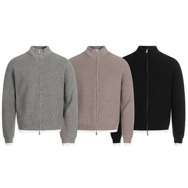 TALKLESSFASHION GXFortune American Stand Collar Double Zip Sweater Men's Fall Loose Knit Cardigan Men's Trendy Versatile Jacket