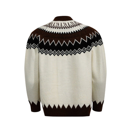TALKLESSFASHION GXFortune American Vintage Fair Island Crew Neck Cardigan Sweater For Men and Women Couples Lazy Knitwear