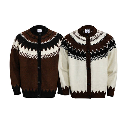TALKLESSFASHION GXFortune American Vintage Fair Island Crew Neck Cardigan Sweater For Men and Women Couples Lazy Knitwear