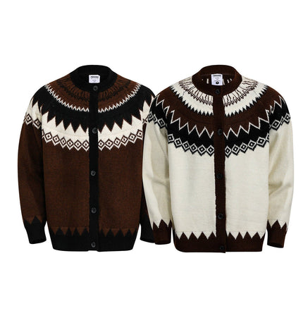 THETLSTUDIO GXFortune American Vintage Fair Island Crew Neck Cardigan Sweater For Men and Women Couples Lazy Knitwear