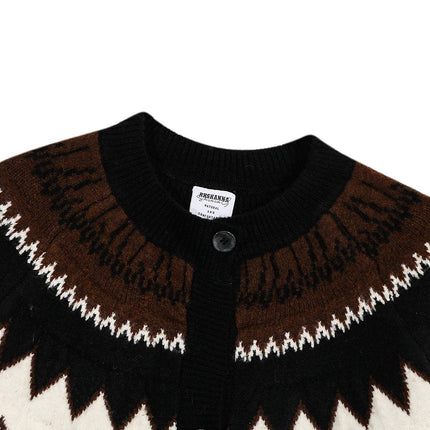 TALKLESSFASHION GXFortune American Vintage Fair Island Crew Neck Cardigan Sweater For Men and Women Couples Lazy Knitwear