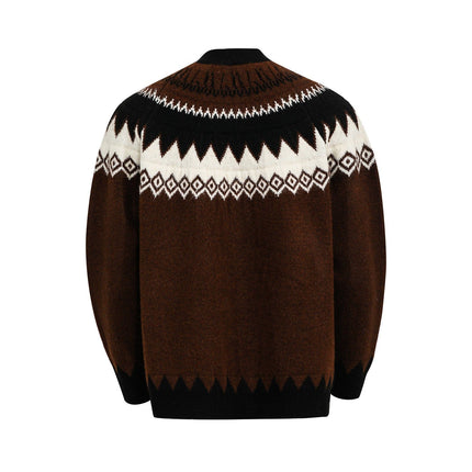 TALKLESSFASHION GXFortune American Vintage Fair Island Crew Neck Cardigan Sweater For Men and Women Couples Lazy Knitwear