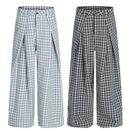 TALKLESSFASHION GXFortune Minimalist Pleated Three-dimensional Plaid Wide-Leg Slacks Genderless Vintage Versatile Loose Long Pants