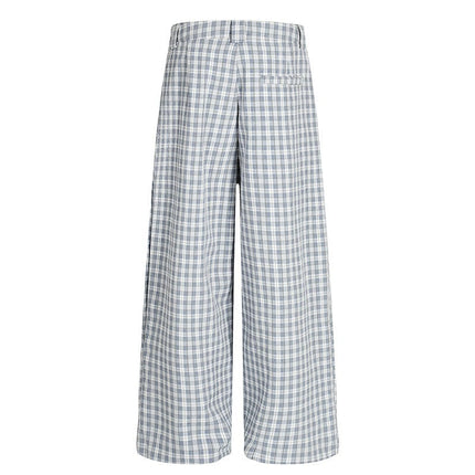 TALKLESSFASHION GXFortune Minimalist Pleated Three-dimensional Plaid Wide-Leg Slacks Genderless Vintage Versatile Loose Long Pants
