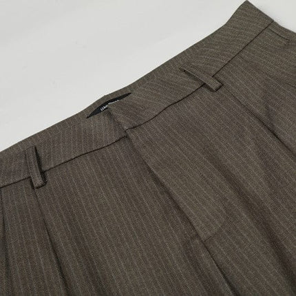 TALKLESSFASHION GXFortune Old Money Style Striped Coffee Color Straight Leg Trousers Men's and Women's Commuter Casual Pants Draped Vintage Pants