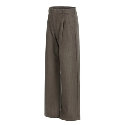 TALKLESSFASHION GXFortune Old Money Style Striped Coffee Color Straight Leg Trousers Men's and Women's Commuter Casual Pants Draped Vintage Pants