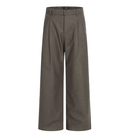 THETLSTUDIO GXFortune Old Money Style Striped Coffee Color Straight Leg Trousers Men's and Women's Commuter Casual Pants Draped Vintage Pants