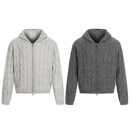 TALKLESSFASHION GXFortune Vintage Lazy Wind Twist Hooded Knit Cardigan Men's and Women's Fall Winter Loose Casual Sweater Coat
