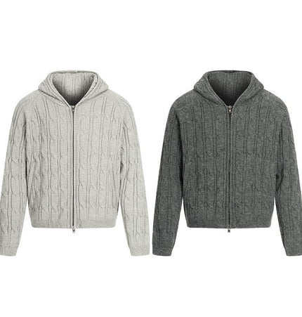 THETLSTUDIO GXFortune Vintage Lazy Wind Twist Hooded Knit Cardigan Men's and Women's Fall Winter Loose Casual Sweater Coat