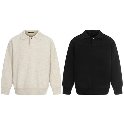 TALKLESSFASHION GXFortune Winter American Heavy Solid Color Polo Collar Sweater Men's and Women's High-End Loose Warm Top Trend