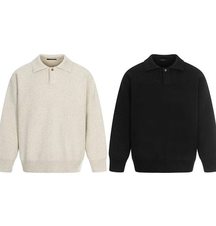 THETLSTUDIO GXFortune Winter American Heavy Solid Color Polo Collar Sweater Men's and Women's High-End Loose Warm Top Trend