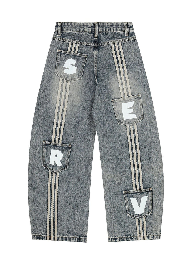 TALKLESSFASHION High Street Three-Bar Scimitar Jeans