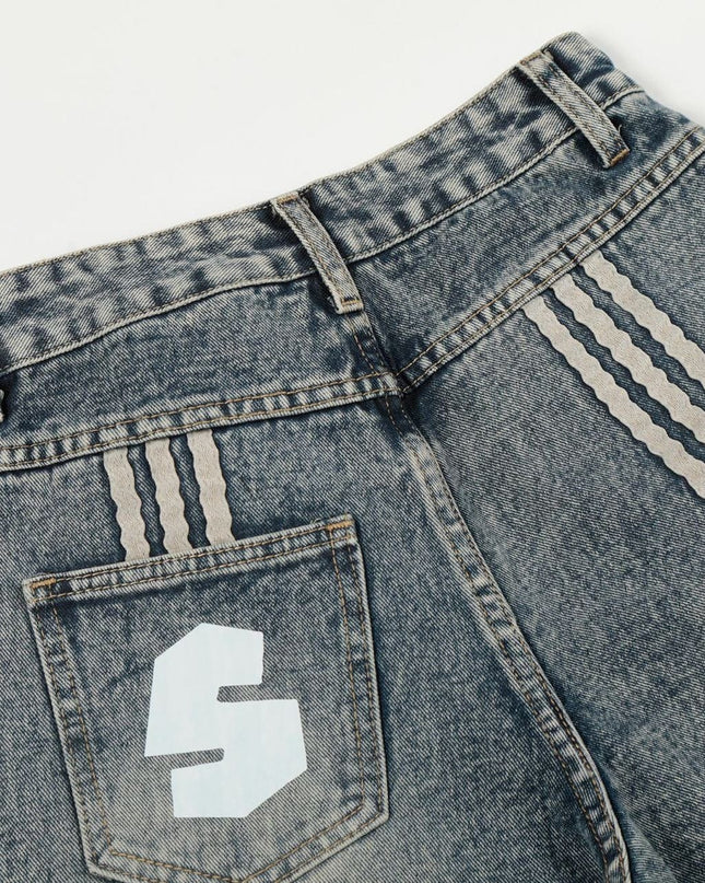 TALKLESSFASHION High Street Three-Bar Scimitar Jeans