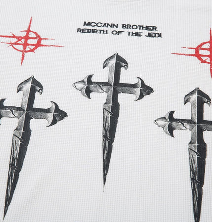 THETLSTUDIO Hip-Hop Dark Cross Graphic Long Sleeve Tee
