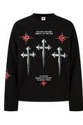 TALKLESSFASHION Hip-Hop Dark Cross Graphic Long Sleeve Tee