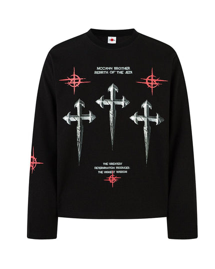 TALKLESSFASHION Hip-Hop Dark Cross Graphic Long Sleeve Tee