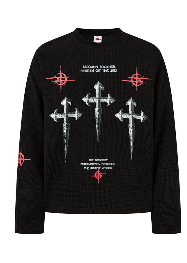 TALKLESSFASHION Hip-Hop Dark Cross Graphic Long Sleeve Tee