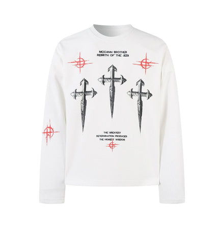 THETLSTUDIO Hip-Hop Dark Cross Graphic Long Sleeve Tee