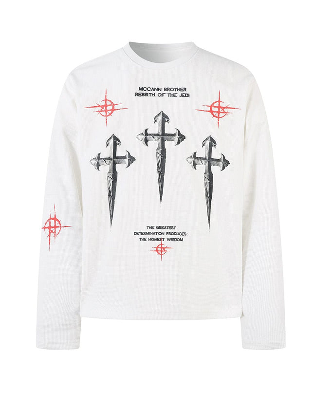TALKLESSFASHION Hip-Hop Dark Cross Graphic Long Sleeve Tee
