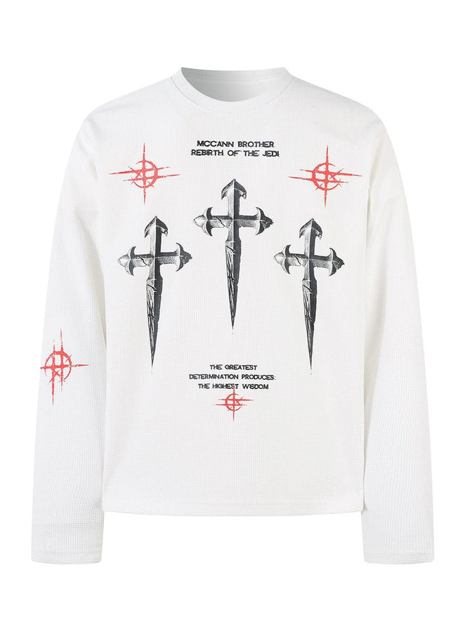 TALKLESSFASHION Hip-Hop Dark Cross Graphic Long Sleeve Tee