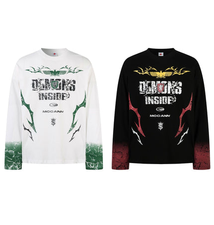 THETLSTUDIO Hip-Hop Motorcycle Dark Print Long Sleeve Tee