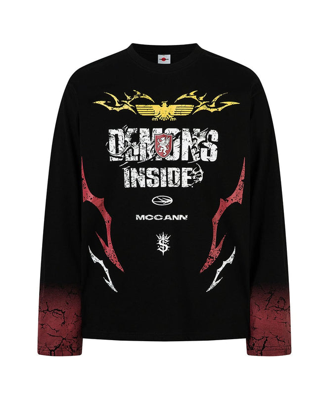 TALKLESSFASHION Hip-Hop Motorcycle Dark Print Long Sleeve Tee